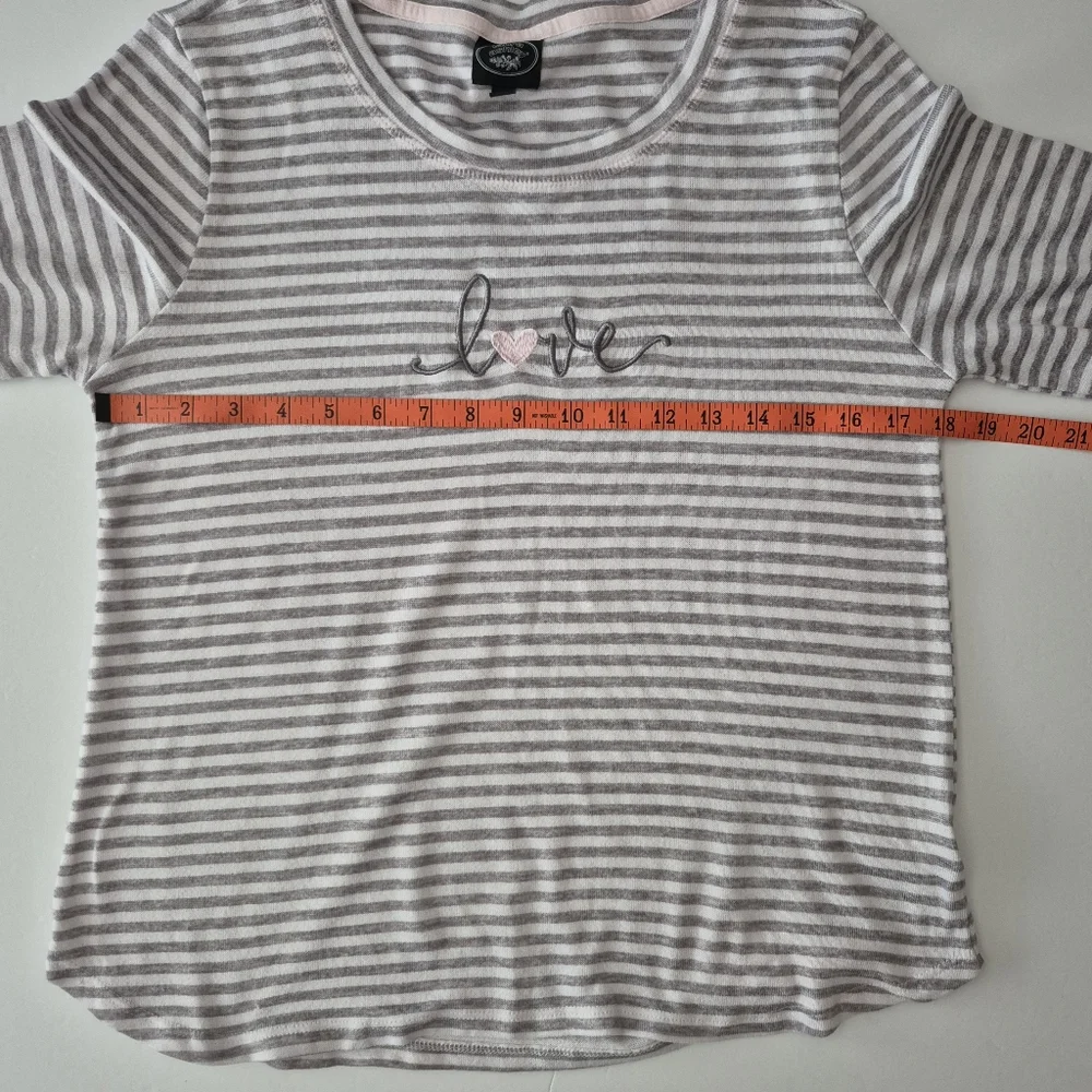 Laura Ashley LOVE Gray and White Striped Pajama Top